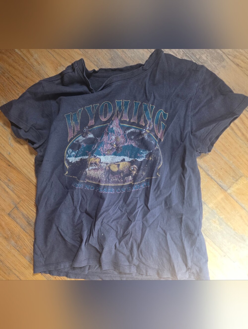Wyoming Graphic Black Women's Short Sleeve Tee Sz Med